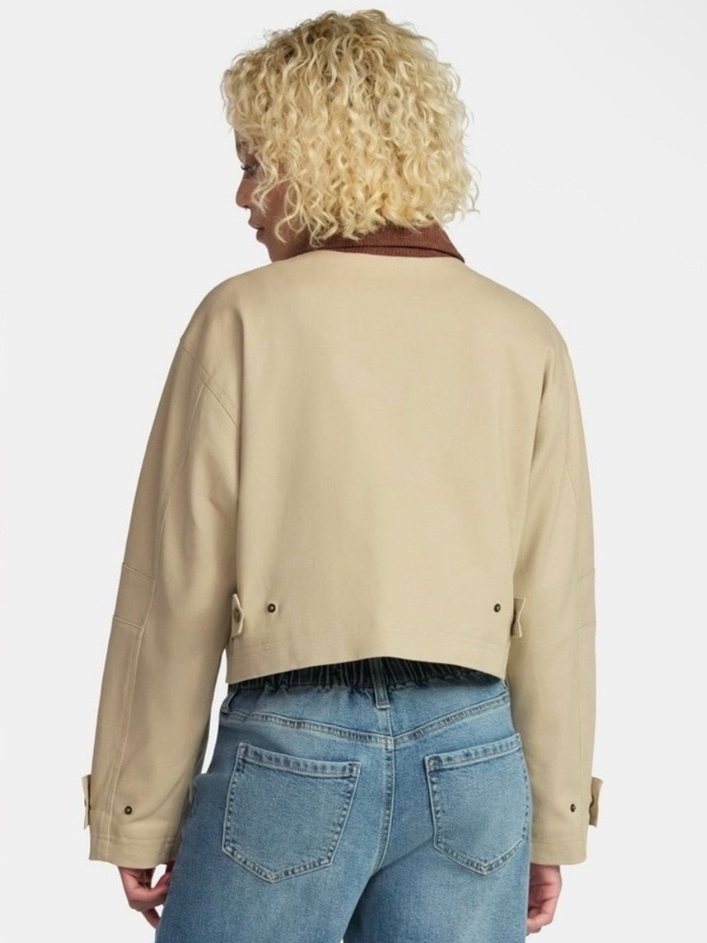 No Boundaries Cropped Canvas Jacket Corduroy Collar. - Picture 3 of 5